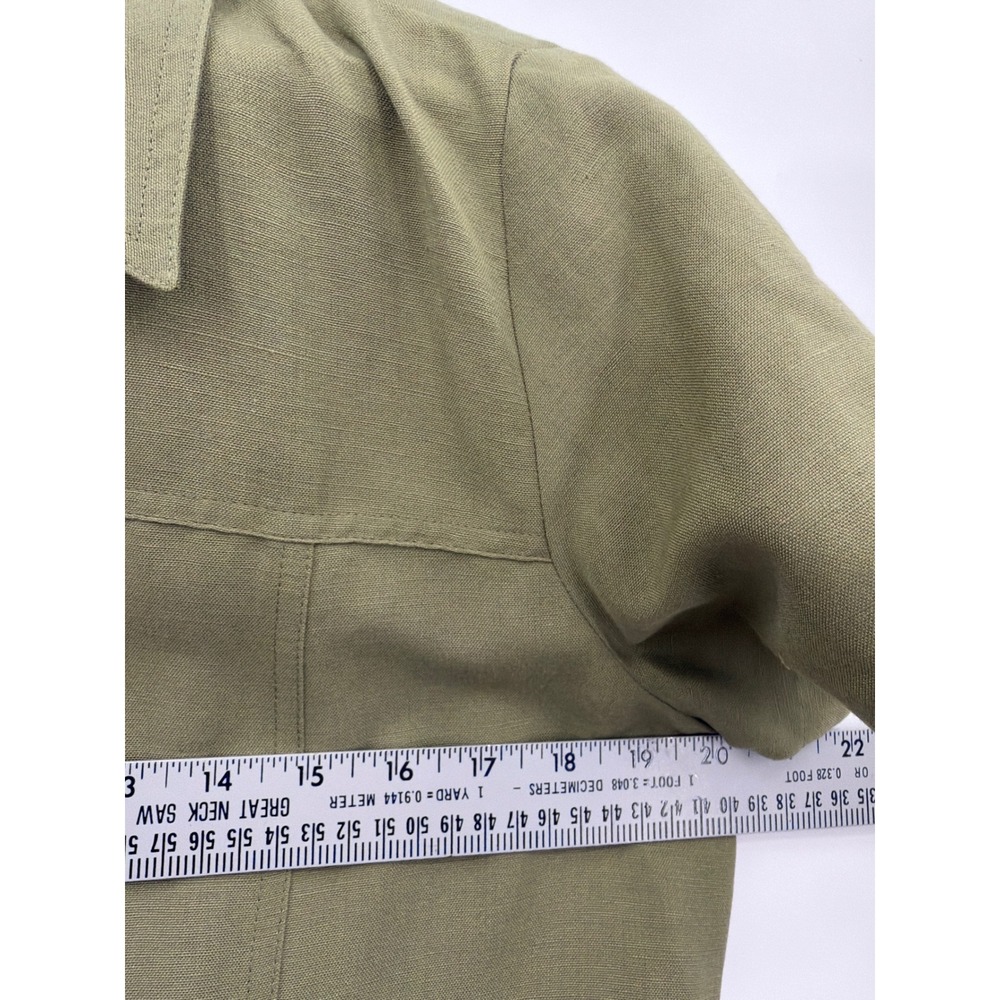 Emma James Liz Claiborne Olive Green Linen Blend Short Sleeve Shirt Jacket 10 - Picture 3 of 8